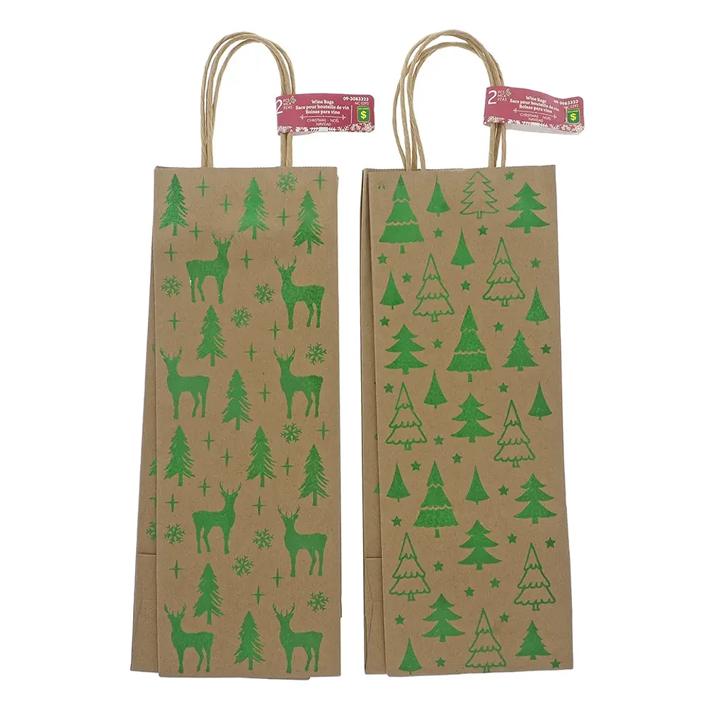 2pk Brown Kraft Wine Bags