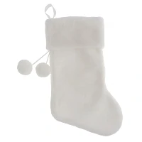 Christmas White Plush Stocking with Pompoms