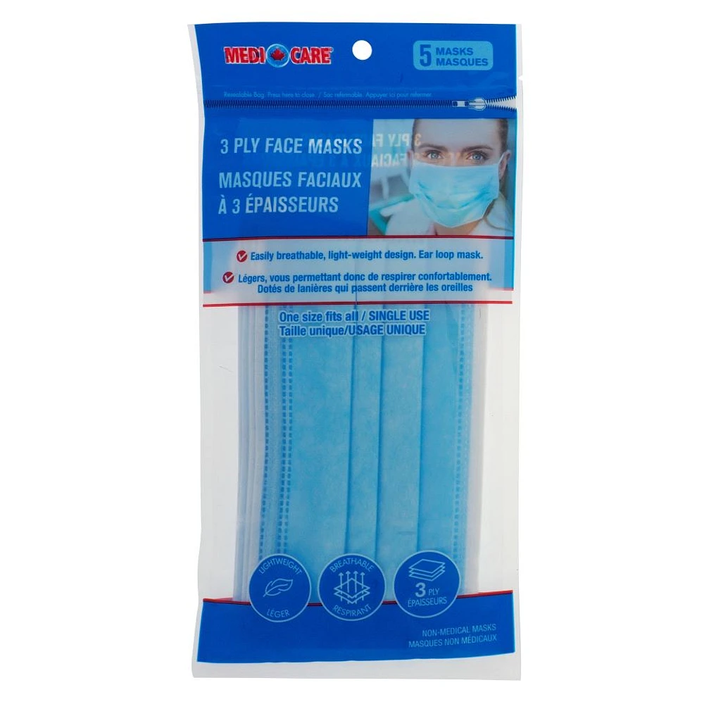 5Pk Blue Protective Disposable Masks