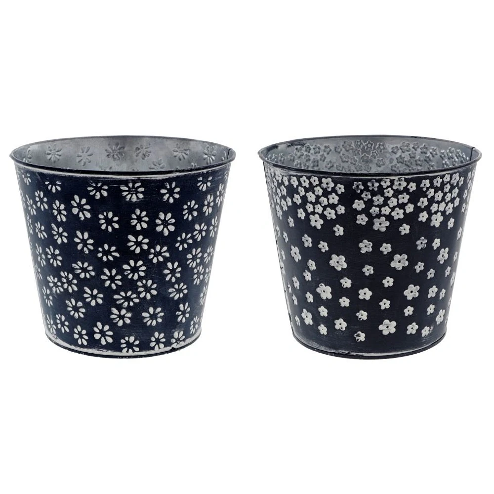 Galvanized Round Bucket With Flower Print