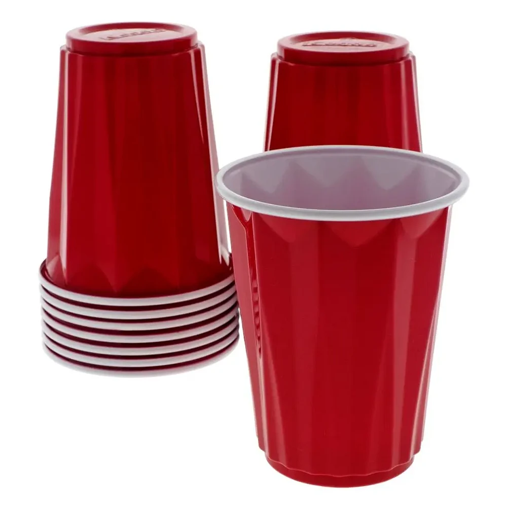 Red Disposable Grooved Plastic cups 15pcs