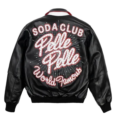 Pelle World Famous Soda Club Leather Varsity Jacket - Black