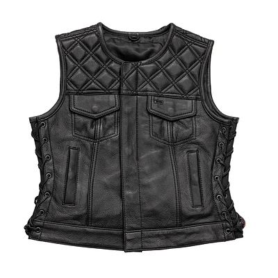 Bonnie - Women's Motorcycle Leather Vest Diamond Quilt