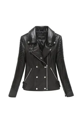 Zippered moto asymmetrical lambskin jacket with detailed piping - black