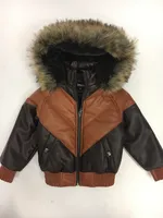 Kids Faux Leather V Bomber Jacket with Detachable Fur Hood