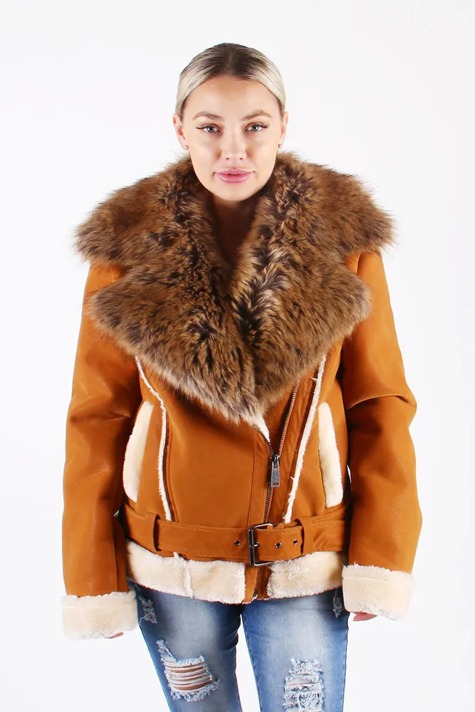 Ladies Faux Shearling with Fur Collar