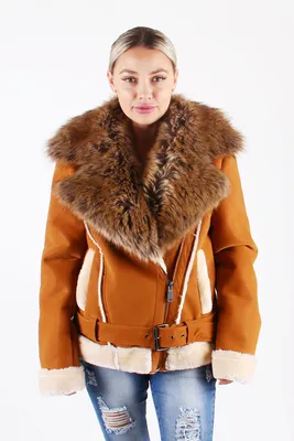 Ladies Faux Shearling with Fur Collar