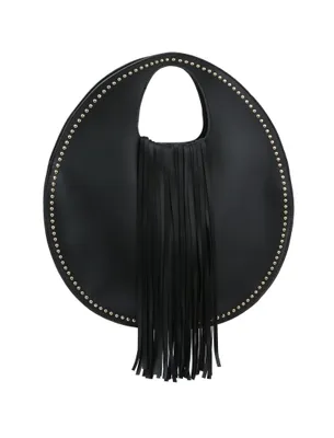 Stud Embellished Fringe Round Satchel