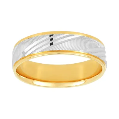 Men's 14K Two Tone Gold Diamond Cut Line Design