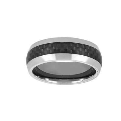 Men's Tungsten and Black Carbon Fiber Wedding Band