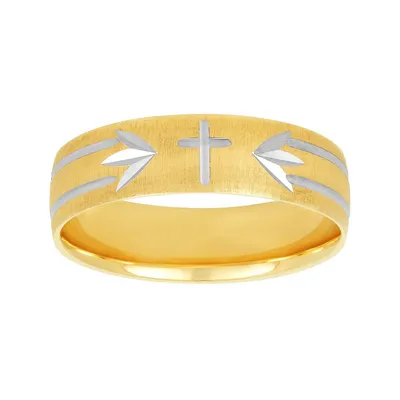 14K Two Tone Gold Cross Design Wedding Band