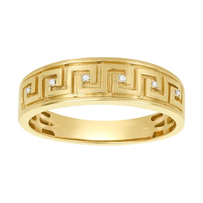 14K Yellow Gold Greek Key Mens Diamond Band