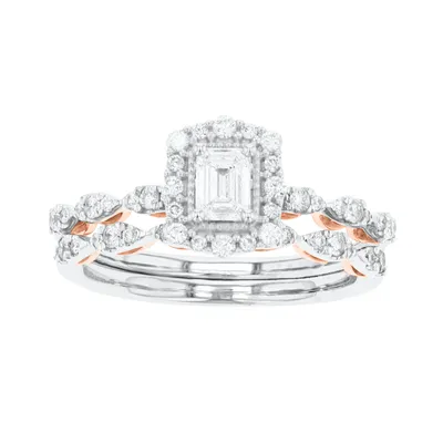 14K Two Tone Diamond Wedding Set