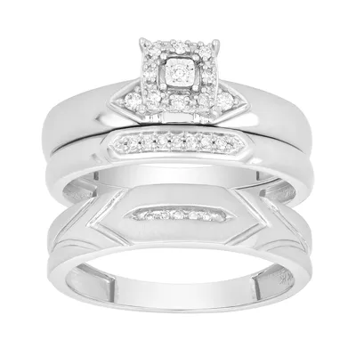 14K White Gold Princess Cut Diamond Wedding Trio