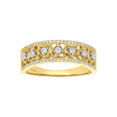 14K Yellow Gold Heart Pattern Diamond Band