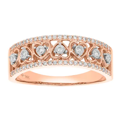 14K Rose Gold Heart Pattern Diamond Band