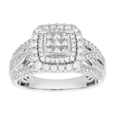 14K Gold Princess Cut 9 Diamond Design Ring