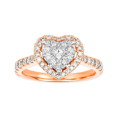 14k Rose Gold Heart Shaped Diamond Ring