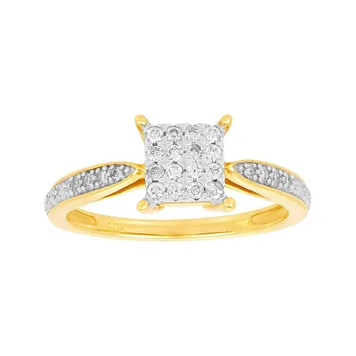 10K Two Tone Gold Princess Head Cluster Promise Ring