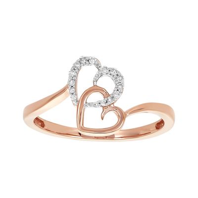 10k Rose Gold Diamond Interlocked Hearts Ring