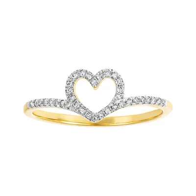 14k Yellow Gold Heart Diamond V Band Ring