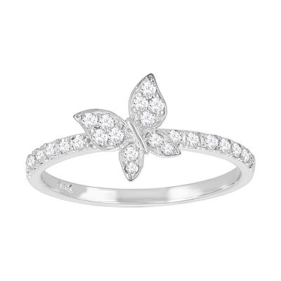 14k White Gold Diamond Butterfly Ring