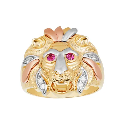 14K Gold Tri Color Men's Lion Ring