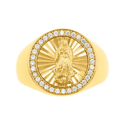 14K Yellow Gold Diamond Cut Our Lady of Guadalupe Ring