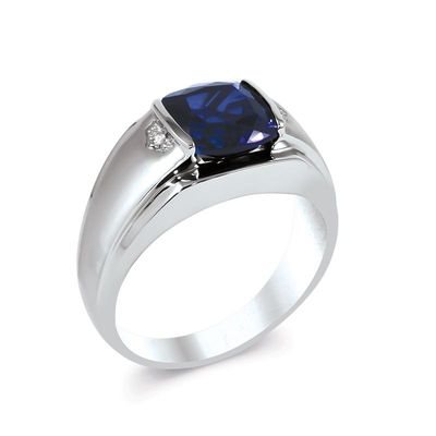 Men's 14k White Gold Sapphire and Diamond Accent Ring