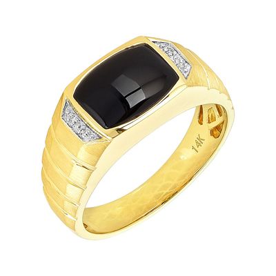 Men's 14k Yellow Gold Onyx and Diamond Ring