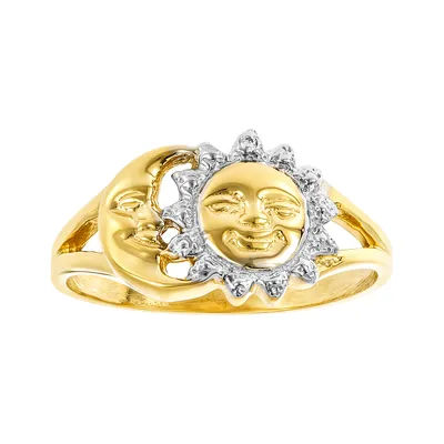 14K Two Tone Gold Sun & Moon Ladies Ring