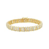 14k Gold Two-Tone Diamond Round and Baguette Cut Link Bracelet