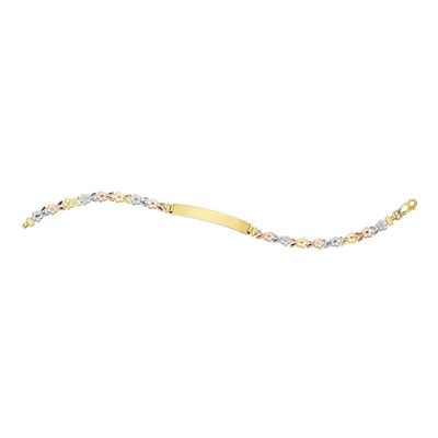 14k Gold Tri-Color Flower Link ID Bracelet