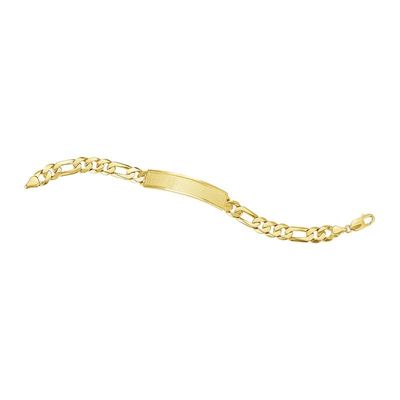 14K Yellow Gold Figaro Link Framed ID Bracelet