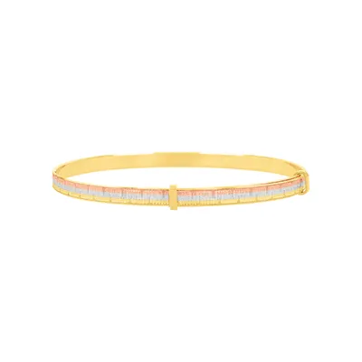 14K Gold Tri Colored Greek Design Adjustable Bangle Bracelet