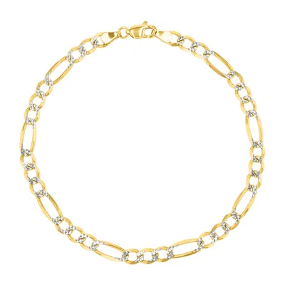 14K Yellow Gold 4.6mm Figaro Pave Bracelet