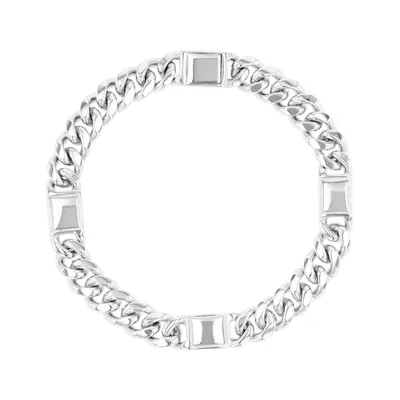 Silver Miami Cuban Square Station Bracelet