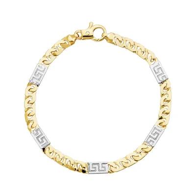 14K Gold Two Tone 5.5mm Greek Key Bracelet Made in Italy