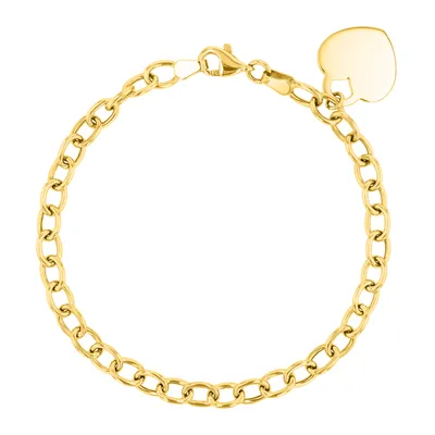 14K Yellow Gold Oval Link Bracelet with Engravable Heart