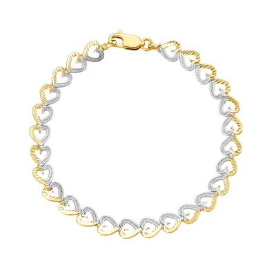 14K Gold Two Tone Yellow Gold Heart Bracelet