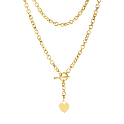 14K Gold Rolo Link Necklace with Engravable Heart