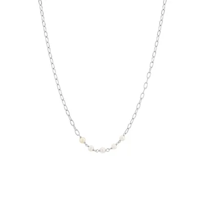 Silver Open Link Necklace with Pearls