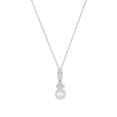 10K White Gold Pearl Drop Necklace