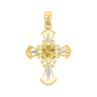 14K Gold Two Tone Fanned Edge Cross