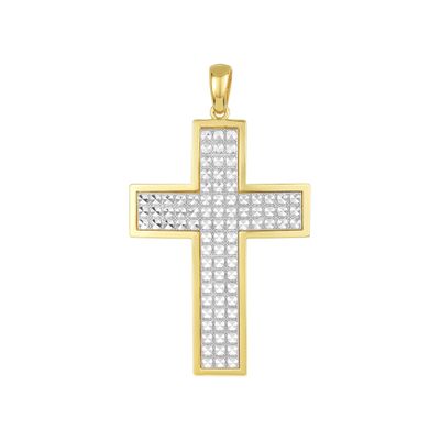 14K Two Tone Gold Diamond Cut Cross