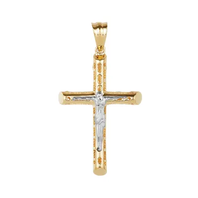 14K Gold Two Tone Perforated Crucifix