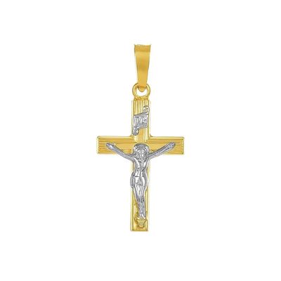 14k Gold Two-Tone Ribbed Crucifix Pendant