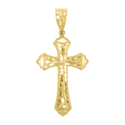 14K Yellow Gold Nugget Style Cross