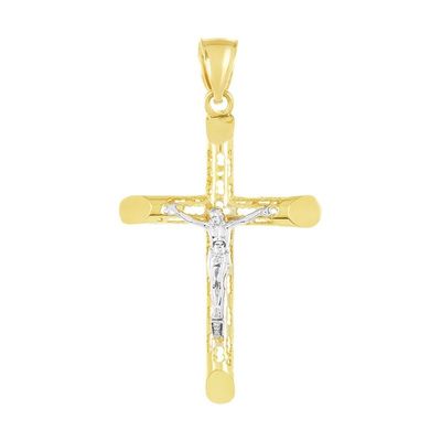 14K Gold Two-Tone Perforated Crucifix