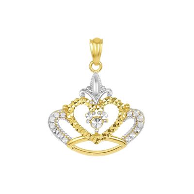 14k Two Tone Gold Diamond Cut Crown Pendant